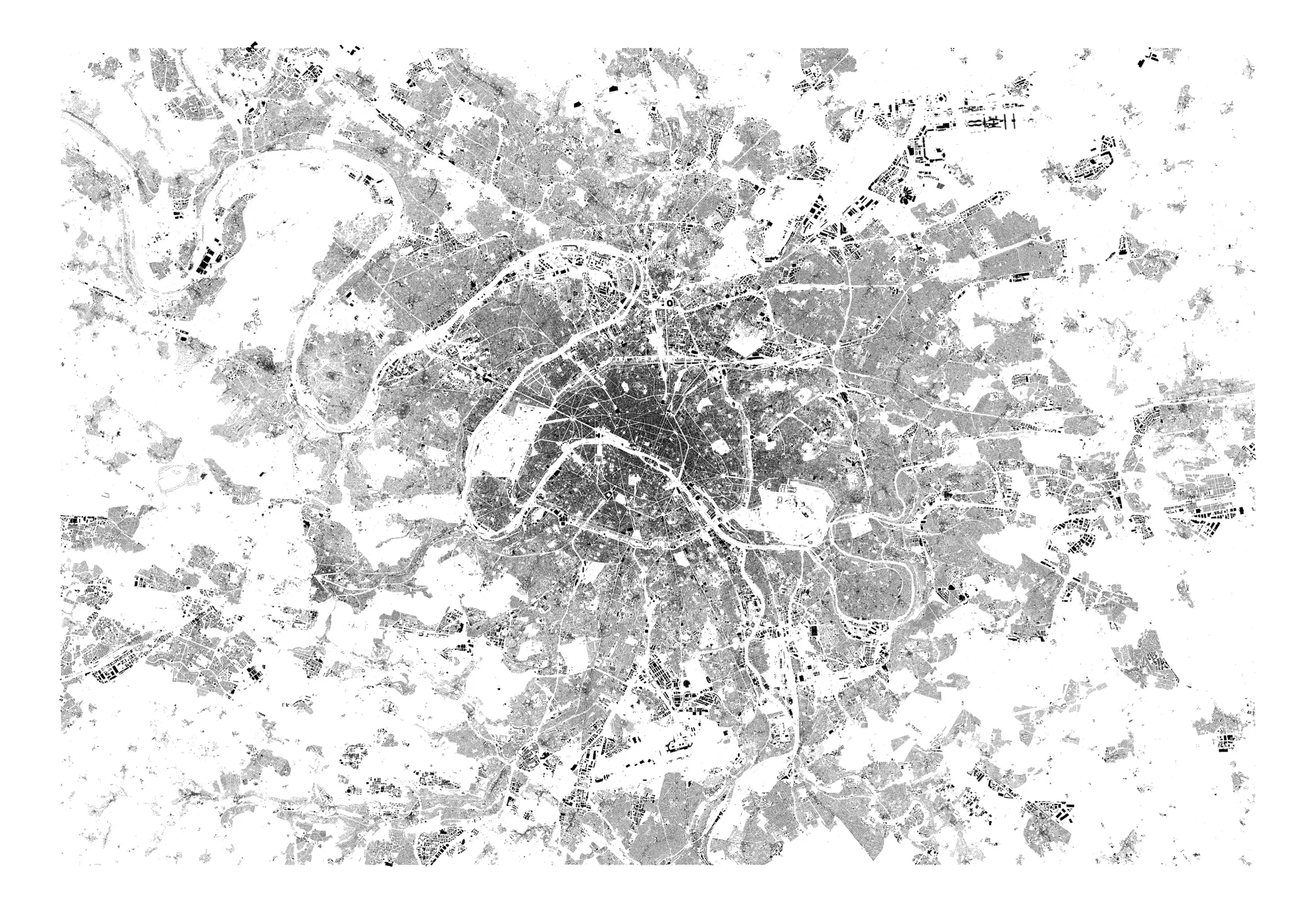 Figure-ground plan of Paris, exported with vector maps