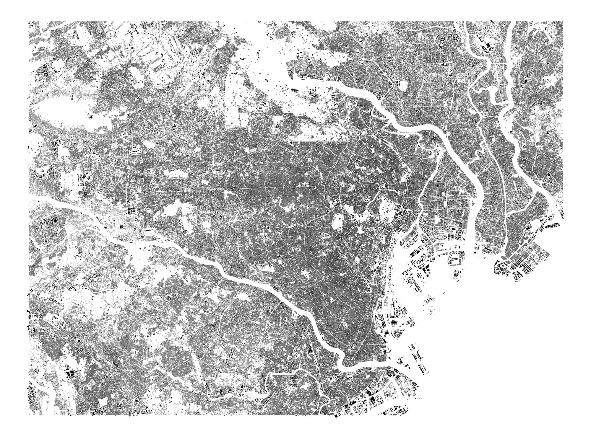 Figure-ground plan of Tokyo, exported with vector maps